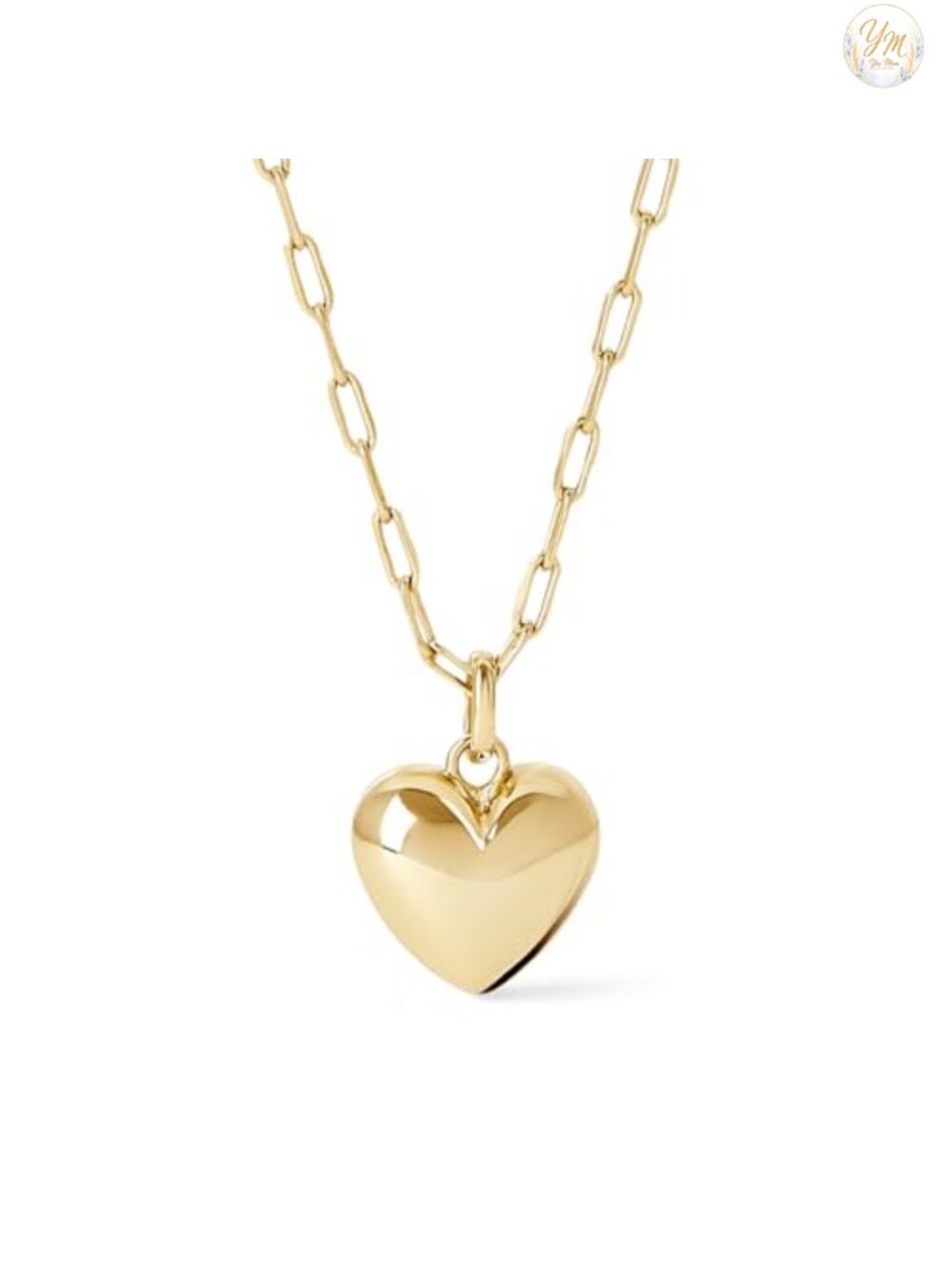 14K Gold Plated Puffed Heart Pendant Necklace Women